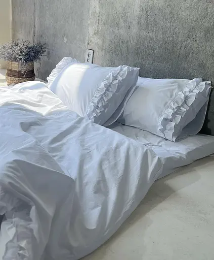 Комплект постільної білизни двоспальний з рюшами 180х200 см варена бавовна White Dream Білий (2006R) - фото 4