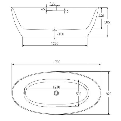Ванна акрилова отдельностоящая матовая Volle 170x82 12-22-810М Білий матовий - фото 2