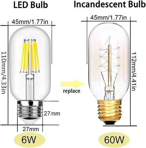 Винтовая лампочка Aiwerttes E27 6W светодиодная винтажная Edison, T45 Холодный Белый 6000K - фото 6