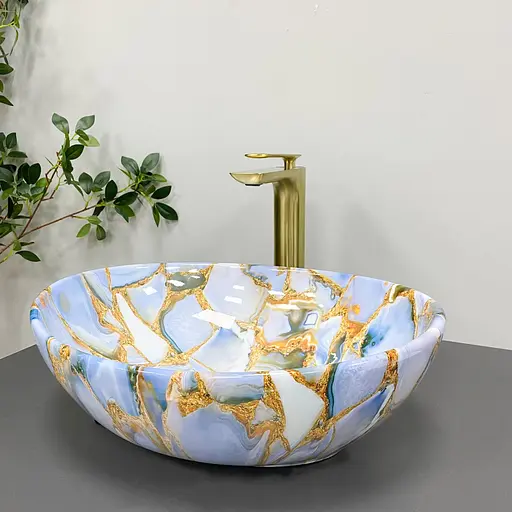 Умивальник VBI Parma marble blue glossy накладний VBI-011016, Цветной - фото 4