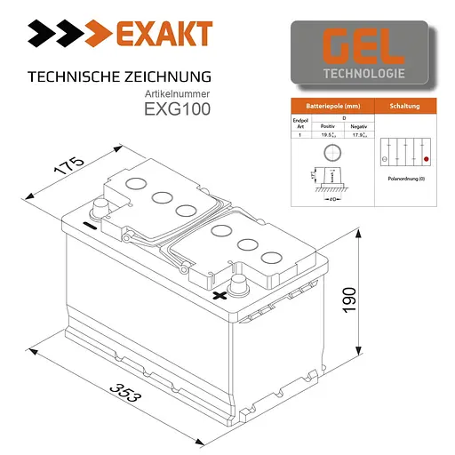 Акумулятор гелевий EXAKT C100 Solar Batterie 100Аh/12V GEL - фото 2