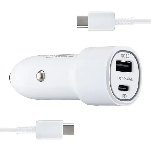 Автомобільний зарядний пристрій Samsung Dual Port Car Charger USB + Type-C Port 25W With Cabble Type-C to Type-C High c0py Білий - фото 1