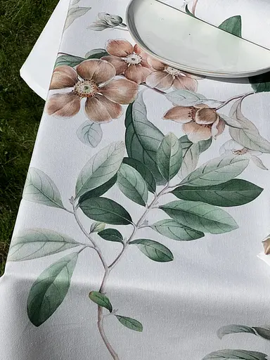 Водоотталкивающая Скатерть с 3D принтом Яблоневый цвет 220х140 см (+ 4 салфетки 30х40) Белый - фото 8