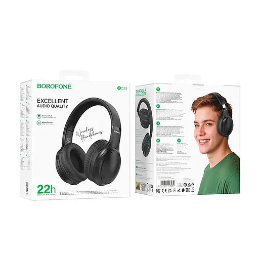 Накладні навушники Borofone BO29 Fascinador, BT headphones, BT5.4, AUX, 200mAh, 22h, black - фото 4