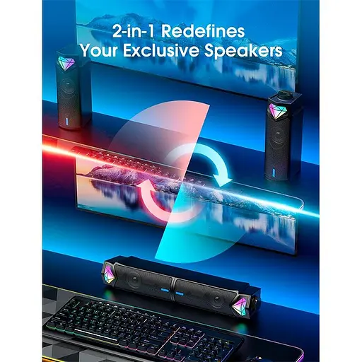 Акустика для ПК Onikuma RGB Backlight L1 3Wx2 BT5.3 USB Mic - фото 2