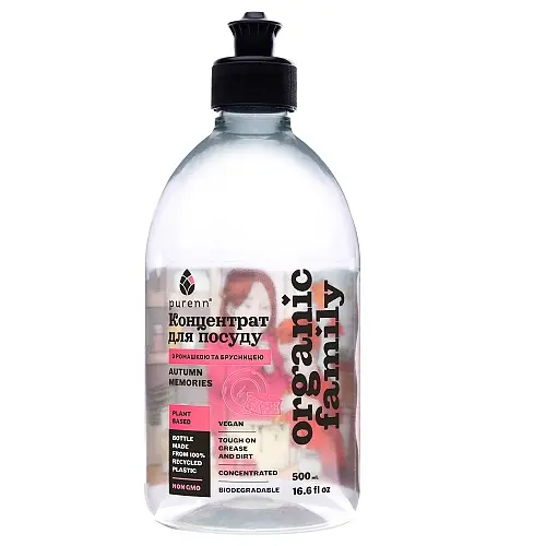 Натуральний рідкий засіб AUTUMN MEMORIES для миття посуду з Алое, Ромашкою та Брусницею Purenn Organic Family 0,5 л - фото 1