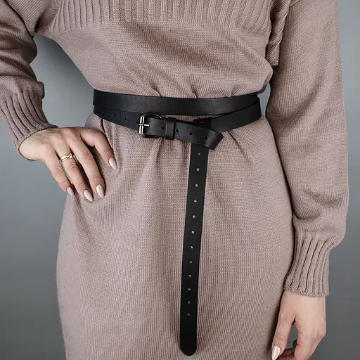 Ремінь жіночий шкіряний у два обороти SF-2501 чорний (180-250 см) - фото 1