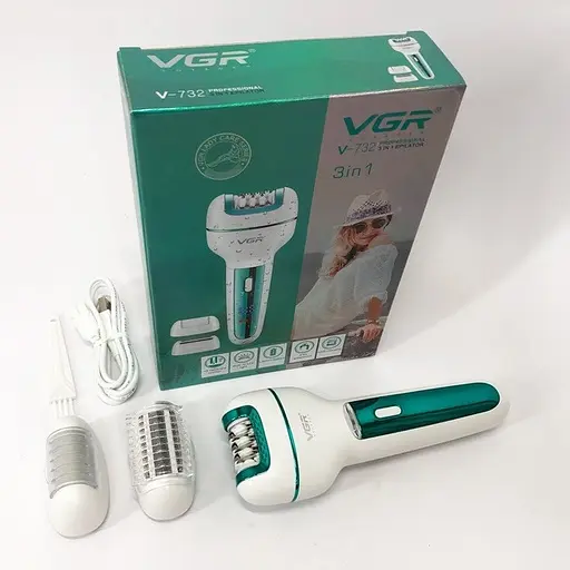 Електробритва-епілятор 3 в 1 VGR V-732 з підсвіткою та насадками зелений - фото 6