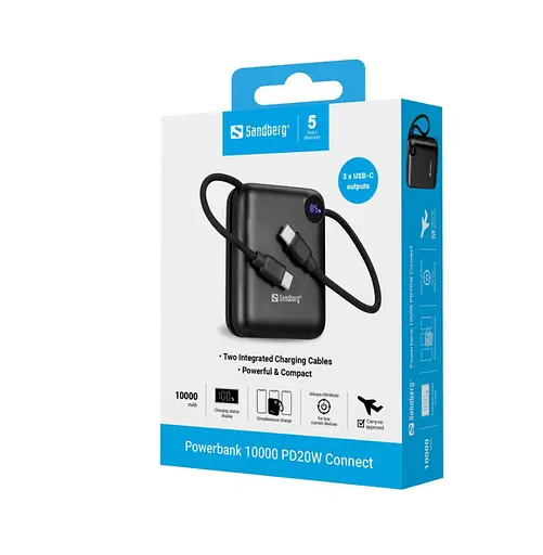 Повербанк Powerbank Sandberg Connect 10000 mAh PD3.1 QC3.0 20W Black - фото 5