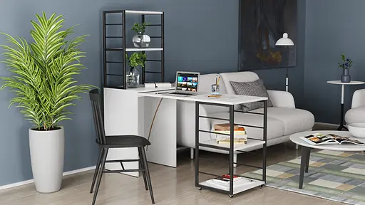 Стіл-тумба трансформер Смарт 3/1 з етажеркою Ferrum-decor 1430x1450x500 Чорний метал ДСП Біле 16 мм (FRD-105109) - фото 5