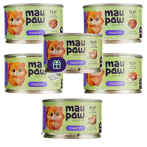 Набор влажного корма для взрослых кошек MAU PAW 600 г (5 шт. + 1 шт. подарок х 100 г)
