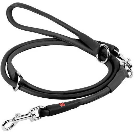 Повідець-перестіжка для собак Waudog Soft шкіряний, круглий, чорний