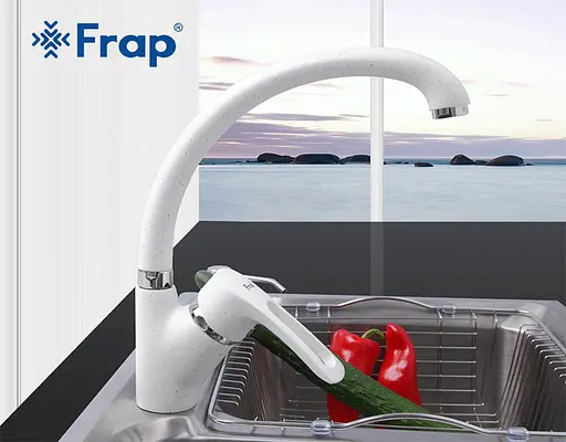 F4166-8 (F41) Змішувач для кухні однорич. вухо лат. корпус гайка Ø40 білий Frap 1/8 Білий - фото 2