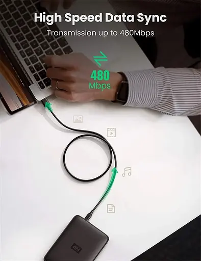 Кабель UGREEN USB 2.0 A Male to Mini 5 Pin Male Cable 1.5m (Black) - фото 6