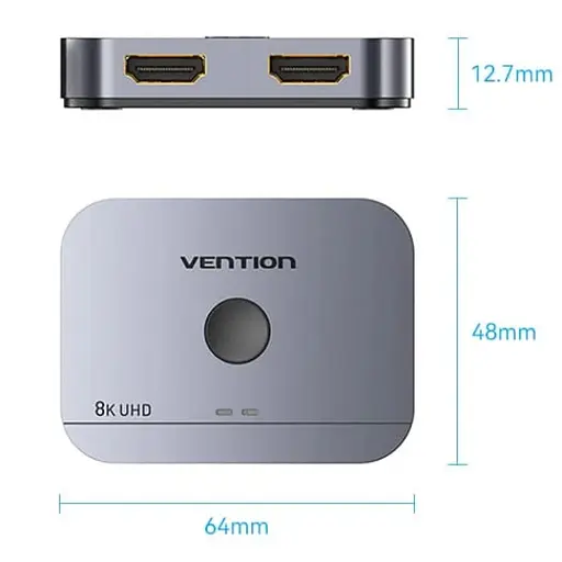 Перемикач двонаправлений Vention Switch HDMI 2.1 8K 60Hz 3D HDCP HDR Dolby 7.1 2 in 1 out - фото 5