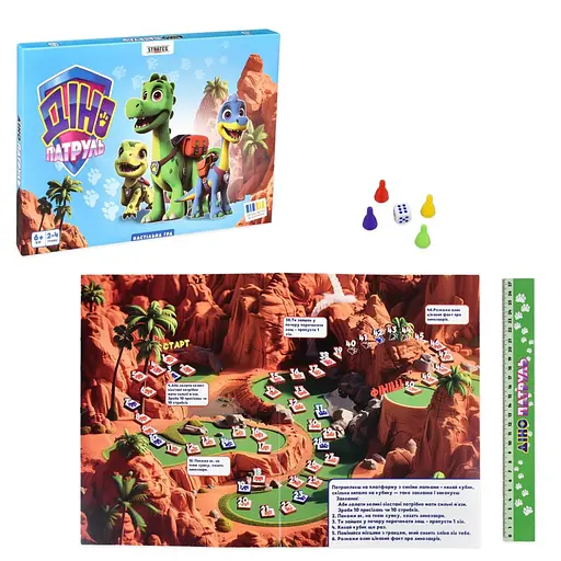 Настільна гра "Діно Патруль" Strateg 30645 ігрове поле 4 фішки - фото 3