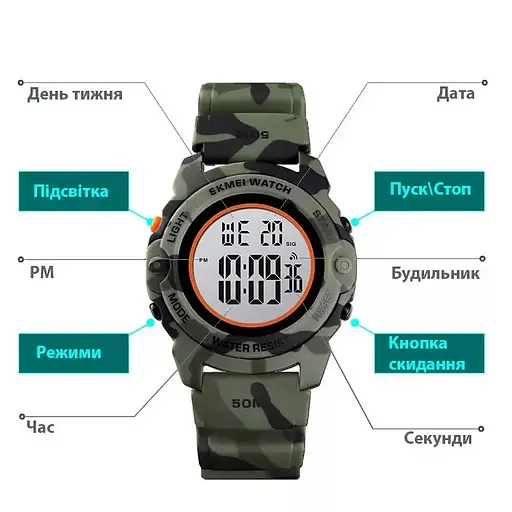 Детские наручные часы Skmei 1574 Зеленый камуфляж - фото 5