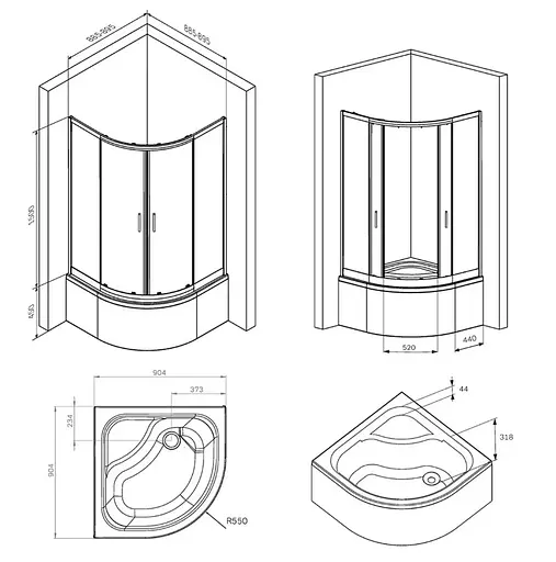 Душевая кабина AM.PM Gem Deep 1/4 Round W90UG-401A9090-BT - фото 7