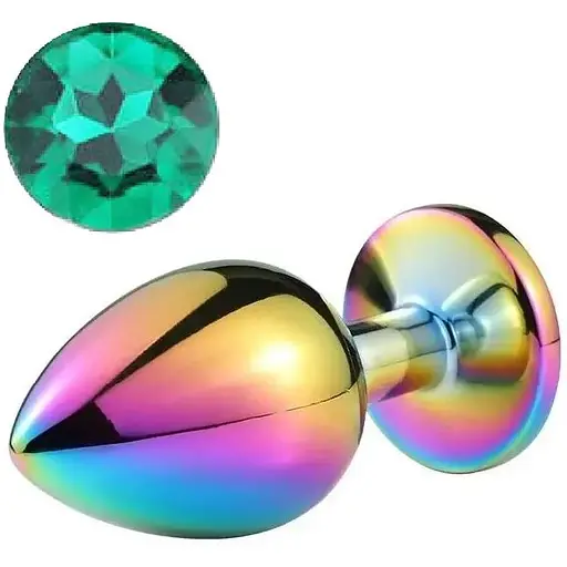 Анальна пробка SKN-Rainbow 04 з кристалом хамелеон (розмір S), Радуга