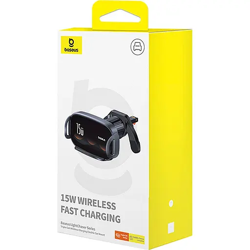 Автодержатель для телефона с БЗП Baseus LightChaser Series Triple-Coil Wireless Charging Electric Car Mount Cluster черный - фото 2