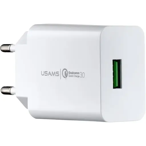 Мережевий зарядний пристрій Usams CC083 T22 Single USB QC3.0 Travel Charger ( EU ) Білий - фото 1