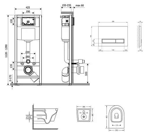 Набір Q-tap Nest 4 в 1 підвісний унітаз Swan Ultra Quiet 485x360x320 + комплект інсталяції QT16335179W45154 - фото 2