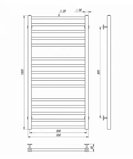Рушникосушка водяна Deffi Lima П15 500х1000 мм нижнє Білий матовий 30412 - фото 2
