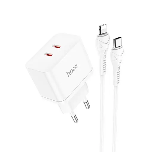 Адаптер сетевой HOCO Type-C to Lightning Cable Triumph charger set N29 2Type-C 35 W white - фото 3
