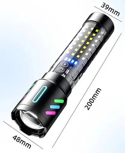 Фонарь ручной аккумуляторный COBA CB-519D Светодиодный ручной фонарик с подсветкой, 5 режимов работы, с индикатором заряда Черный - фото 2