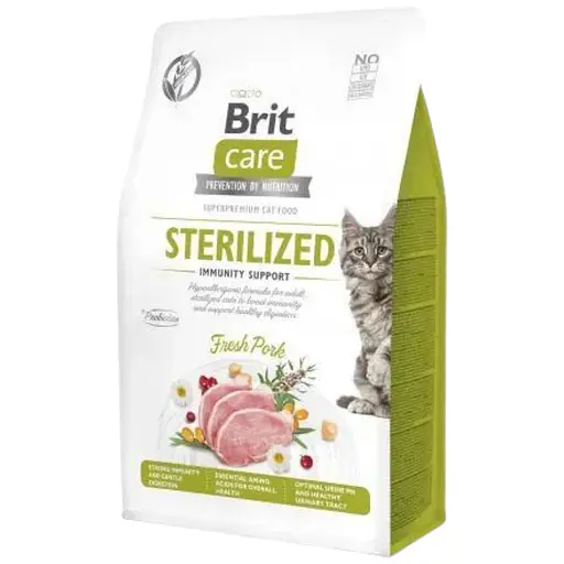Сухий корм Brit Care Cat by Nutrition Sterilized Immunity Support для стерилізованих кішок, зі свинячою, 400 г