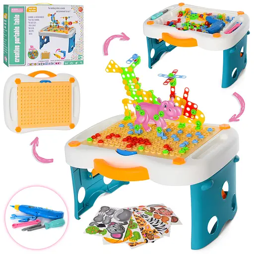 Мозаика на шурупах, столик, шуруповерт, инструменты, на батарейках, 49x39x9 см