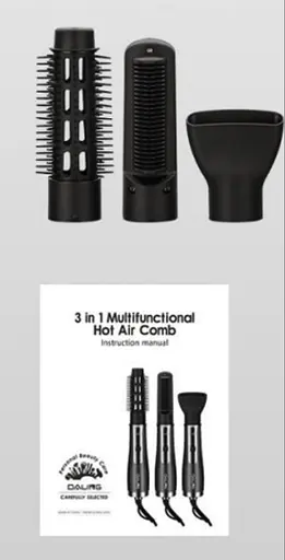 Электрическая фен-щетка Daling DL-3027 для укладки волос 3 насадки 1400ВтЧерный/Золото - фото 3