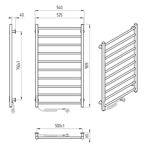 Электрический полотенцесушитель Laris Зебра Альфа ЧФЧ10 500x900 Е левый R3 73207629, Черный матовый, Левое, Электронный - фото 6
