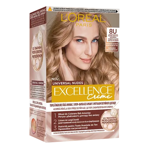 Устойчивая крем-краска для волос L'Oreal Paris Excellence Crème Universal Nudes 8U Универсальный светло-русый 192 мл