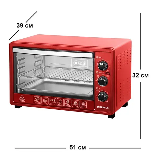 Духовка INTERLUX ILEO-0038R (38 л, красная) - фото 5