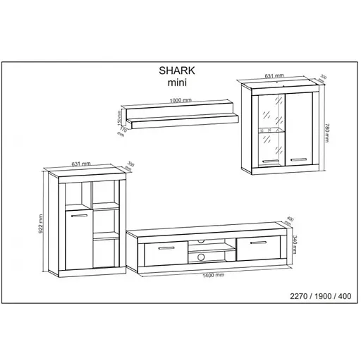 Модульна стінка для вітальні ВМК (БРВ) Шакіра Бетон + Німфея альба (GRB-1925) - фото 2