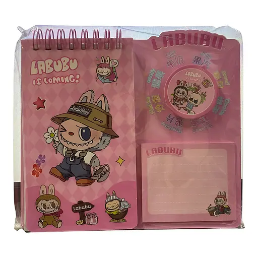 Детский блокнот Лабубу с наклейками, стикерами для записей и держателем для ручки розовый (25-SS197)