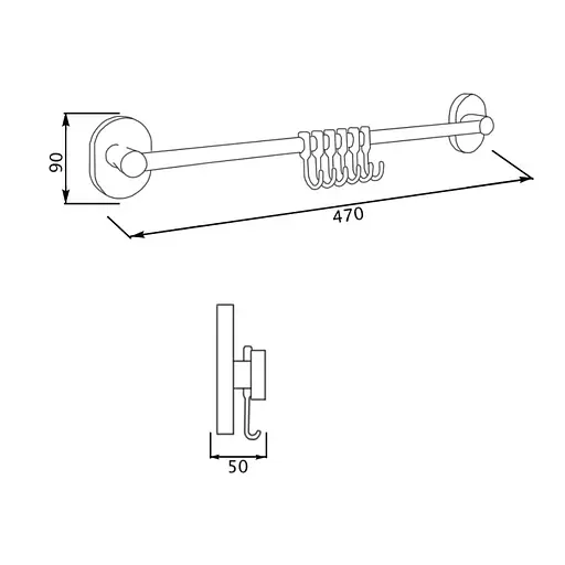 Планка с 5-мя подвижными крючками Lidz (CRM)-114.08.06 - фото 2
