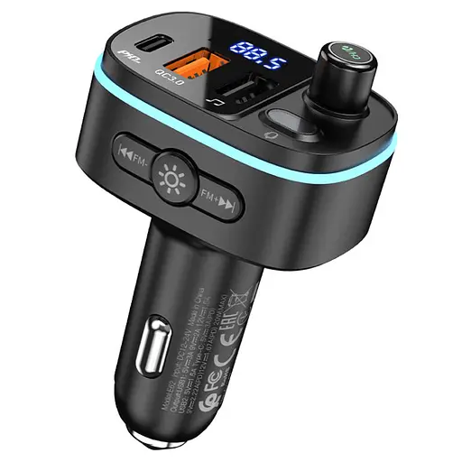 АЗП з FM-модулятором HOCO E62 Fast PD20W+QC3.0 car BT FM transmitter Black - фото 1