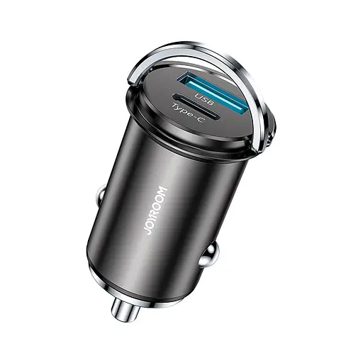 Адаптер автомобильный JOYROOM Mini dual-port ring-pull fast car charger C-A45 1USB и 1Type-c 5A20W - фото 1
