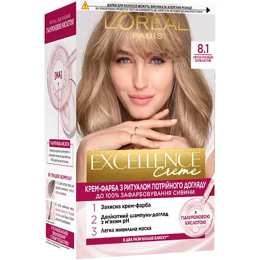 Краска для волос L’Oréal Paris Excellence Creme оттенок 8.1 Светло-русый пепельный 176 мл (A9949400)