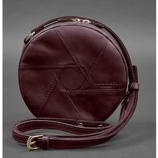 Кожаная круглая женская сумка Бон-Бон бордовая Crazy Horse - фото 1