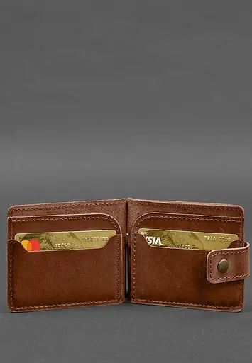 Кожаный портмоне 13.1 зажим с хлястиком светло-коричневый Crazy Horse - фото 5