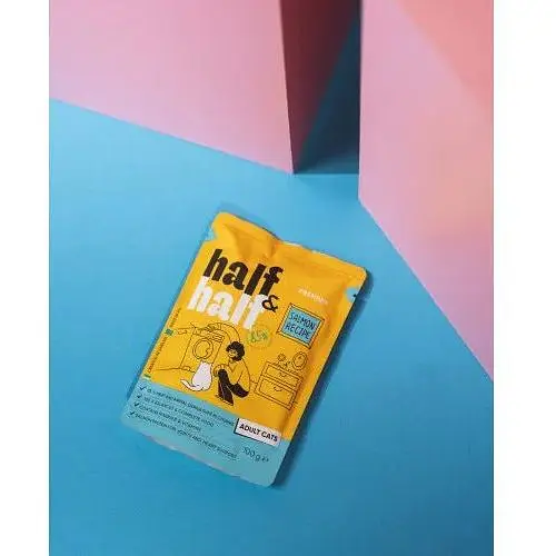 Корм влажный Half&Half для взрослых кошек кусочки с лососем в желе в форме пауча 100 г - фото 3