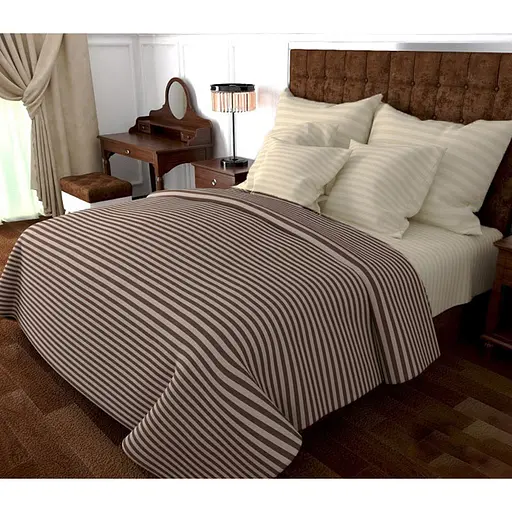 Постельное белье MERISET Коричнево-молочное Бязь страйп Двуспальный 550036-2