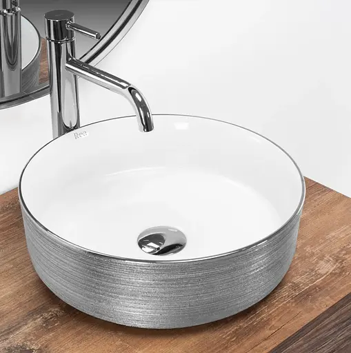 Умывальник Rea Sami brushed silver white накладной REA-U3304, Хром - фото 2