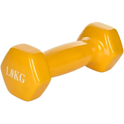 Гантель с виниловым покрытием, 1 кг, жёлтая, 14x4.5x5.5 см