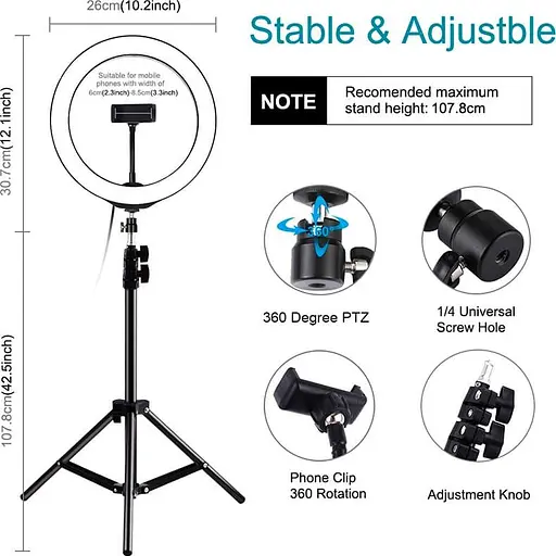 Кольцевая USB LED лампа Puluz PKT3035 10" + штатив 1.1 м - фото 3