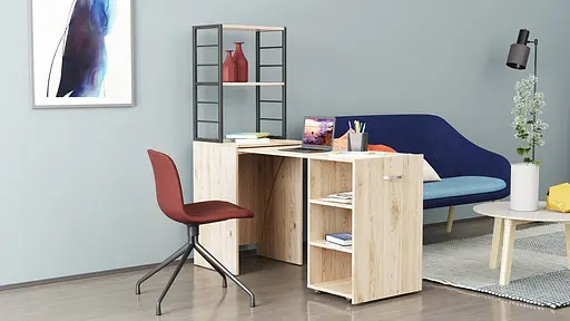 Стол-тумба трансформер Смарт 4/1 с этажеркой Ferrum-decor 1430x1450x500 Черный металл ДСП Дуб Сан-Марино 16 мм (FRD-105124) - фото 10