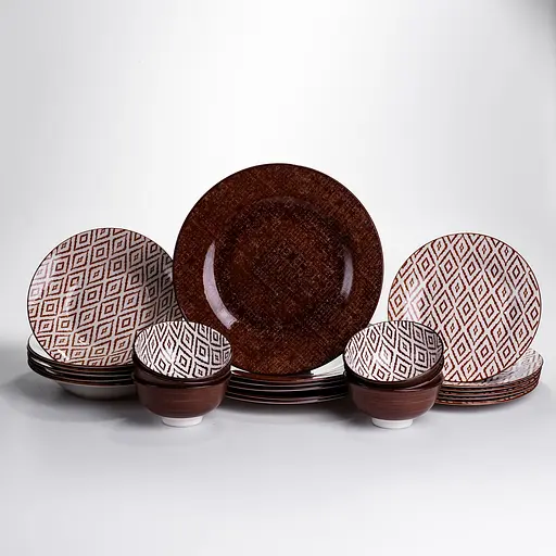 Столовий сервіз золотий на 6 персон 24 предмети набір порцелянових тарілок для сервірування столу сервіз тарілок Коричневий Yiwu HP-HK-A10 - фото 2